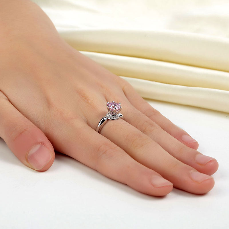 6 Claws Crown Promise Ring Fancy Pink - View 2 | SelinJewels