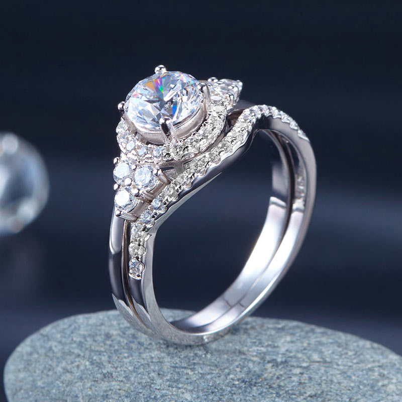 Solid 925 Sterling Silver Wedding Engagement Ring Set Anniversary Art Deco 1 Ct
