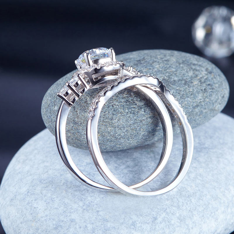 Solid 925 Sterling Silver Wedding Engagement Ring Set Anniversary Art Deco 1 Ct