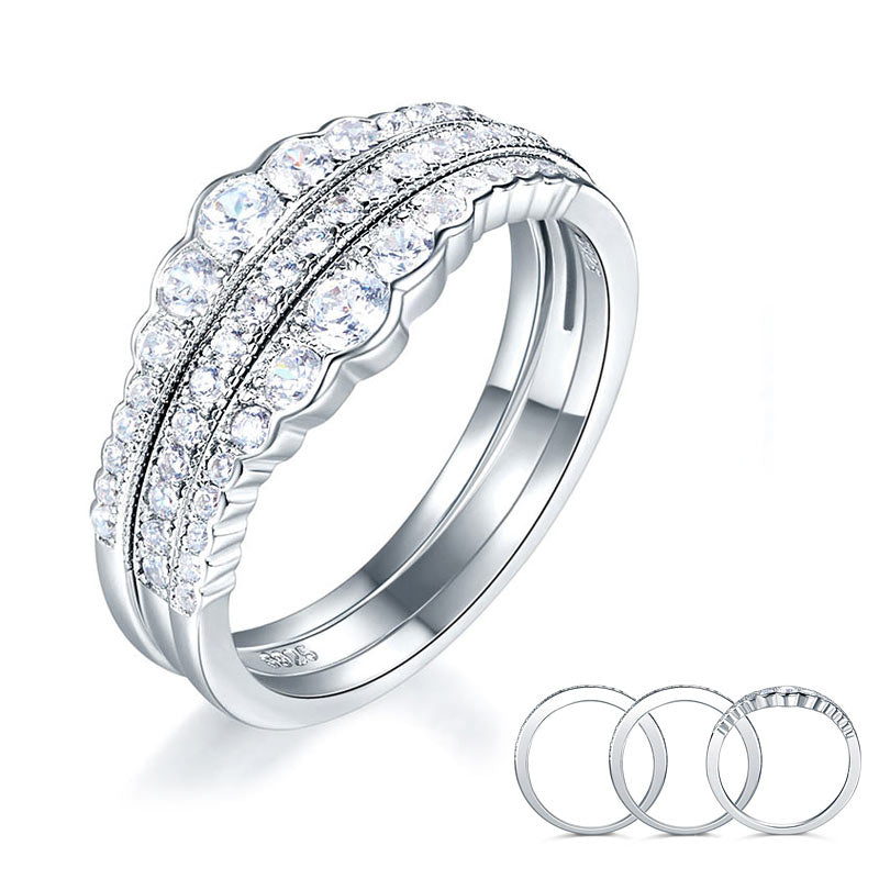 Solid 925 Sterling Silver Wedding Band Ring Set 3-Pieces Anniversary | SelinJewels