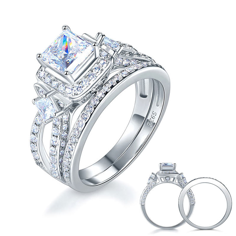 Princess Cut 925 Sterling Silver Wedding Engagement Ring Set Anniversary | SelinJewels