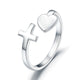 Plain Solid 925 Sterling Silver Ring Cross Heart for Lady Trendy Stylish