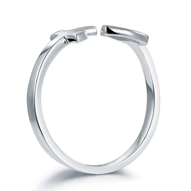 Plain Solid 925 Sterling Silver Ring Cross Heart for Lady Trendy Stylish