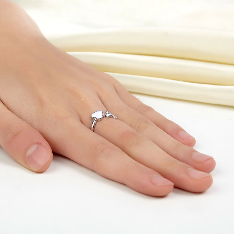 Plain Solid 925 Sterling Silver Ring Cross Heart for Lady Trendy Stylish
