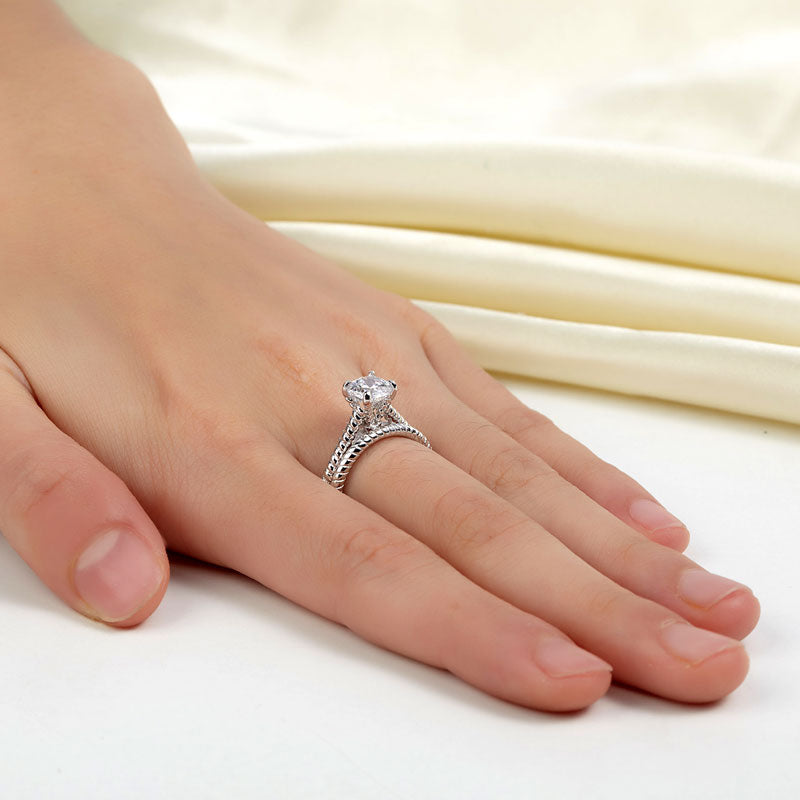 Promise Engagement Silver Twist Solitaire Ring Set - View 8 | SelinJewels