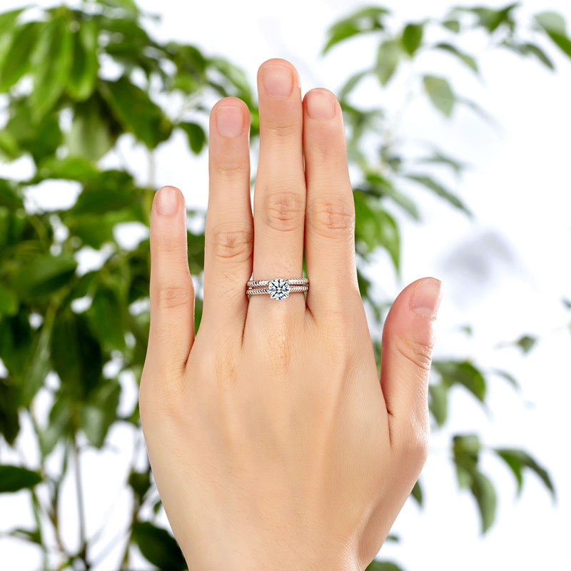 Promise Engagement Silver Twist Solitaire Ring Set - View 3 | SelinJewels