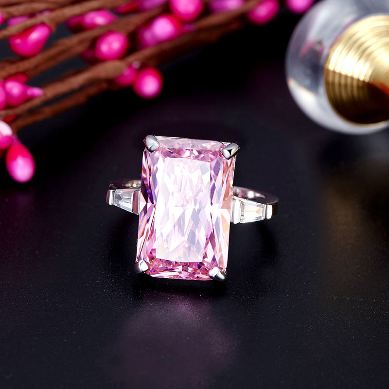 8.5 Carat Pink Simulated Diamante Stone Solid 925 Sterling Silver Ring Party Luxury Jewelry