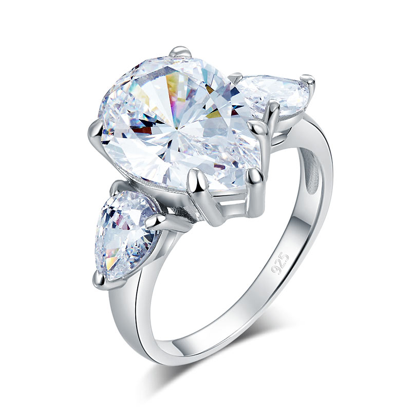 Pear Cut 4 Carat Solid 925 Sterling Silver Ring Three-Stone Pageant Luxury | SelinJewels