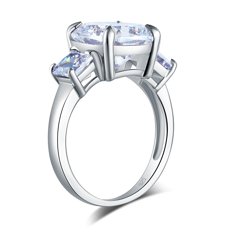 Cushion Cut 4 Carat Solid 925 Sterling Silver Ring Three-Stone Pageant Luxury Jewelry