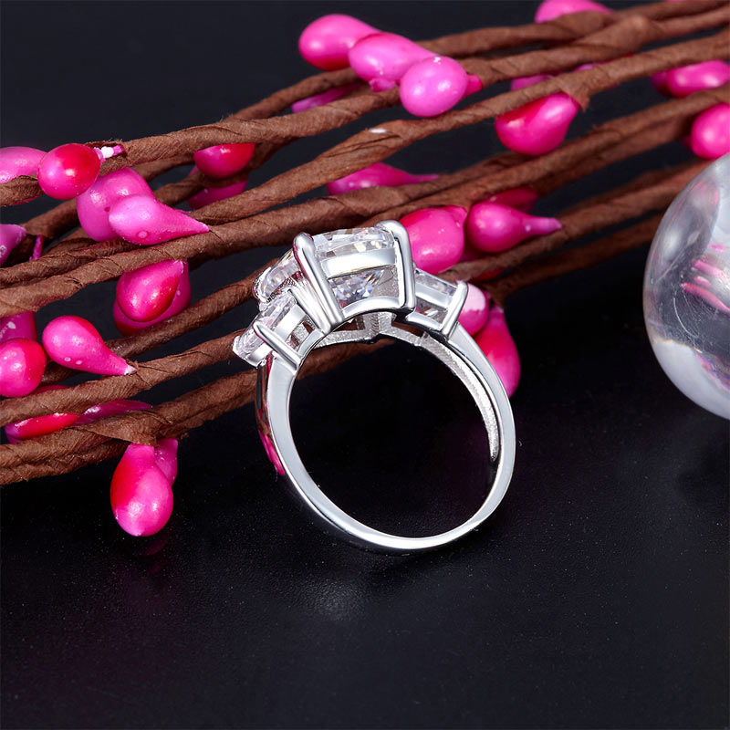 Cushion Cut 4 Carat Solid 925 Sterling Silver Ring Three-Stone Pageant Luxury Jewelry
