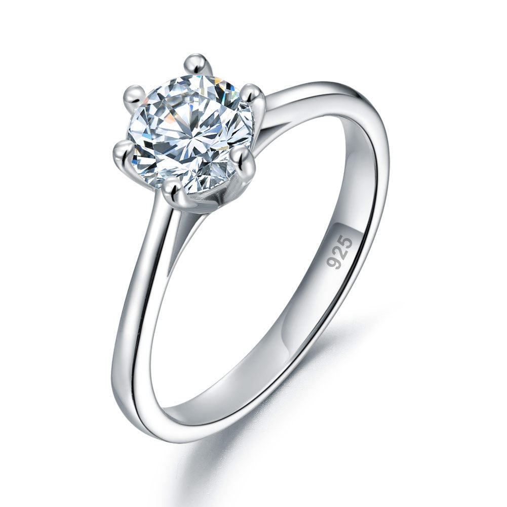 1 Carat Simulated Diamond Engagement Ring 925 Sterling Silver Classic 6 Claws | SelinJewels
