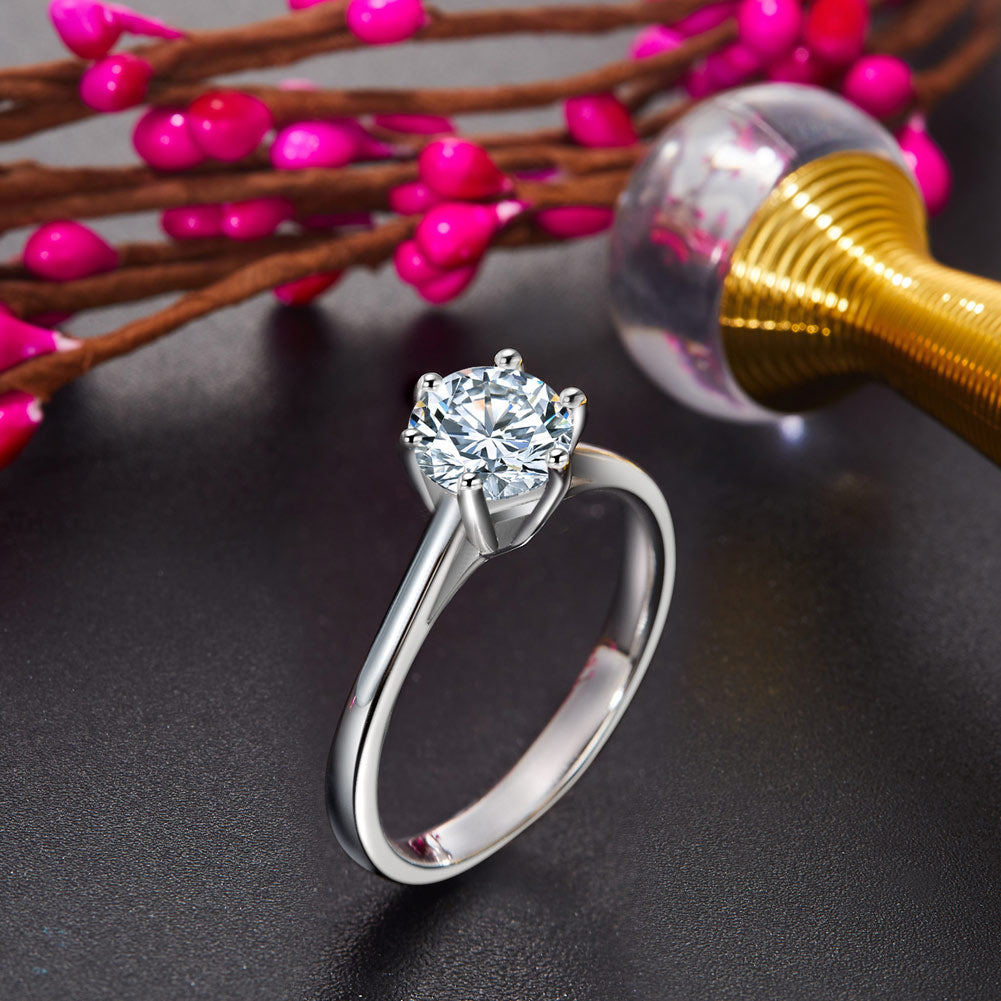 1 Carat Simulated Diamond Engagement Ring 925 Sterling Silver Classic 6 Claws