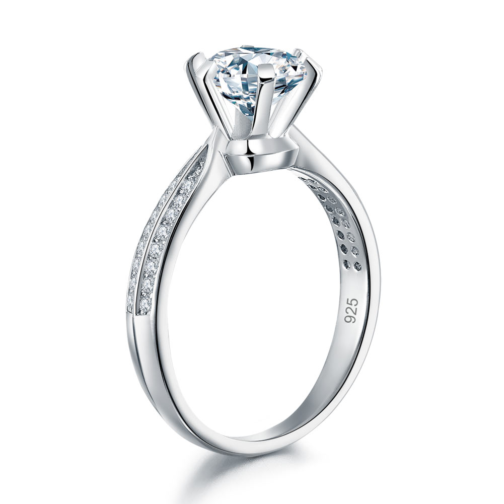 Engagement Crown Ring 1 Ct Simulated Diamond - View 3 | SelinJewels