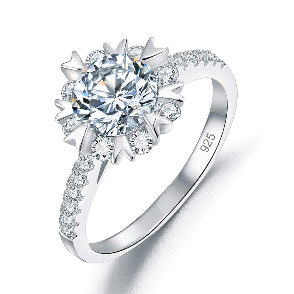 Flower Wedding Ring Solid 925 Sterling Silver - View 3 | SelinJewels