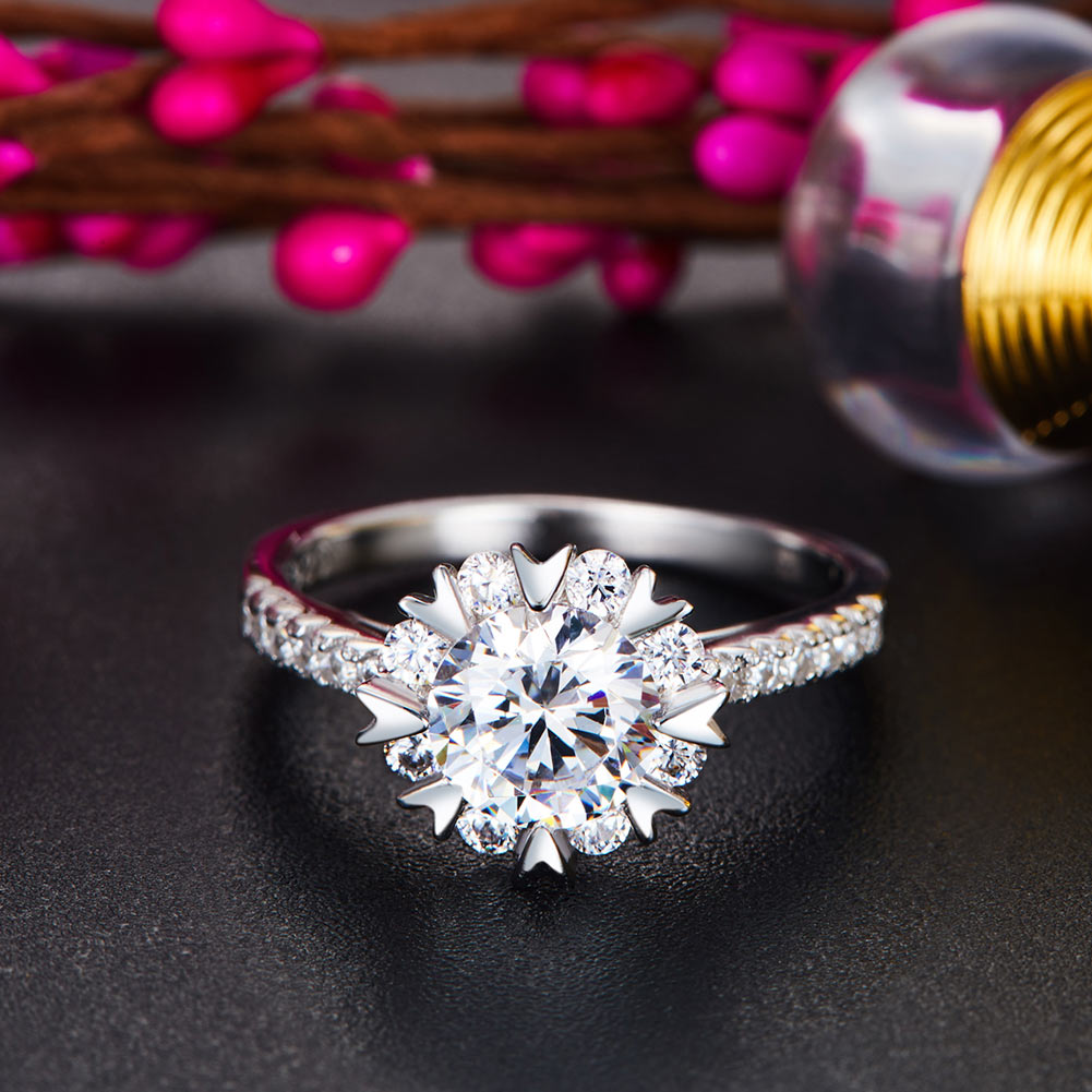 Flower Wedding Ring Solid 925 Sterling Silver - View 2 | SelinJewels