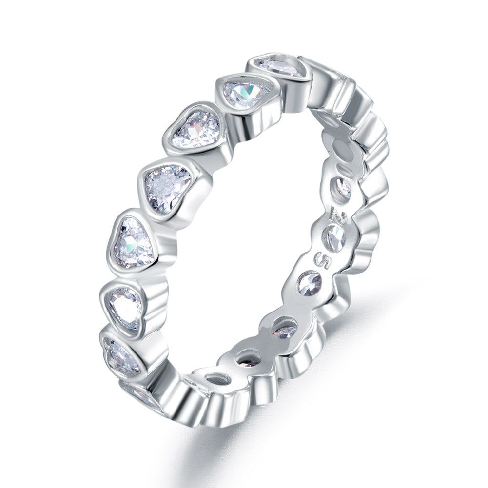 Eternity Wedding Band Heart Solid 925 Sterling Silver Stacking Ring | SelinJewels