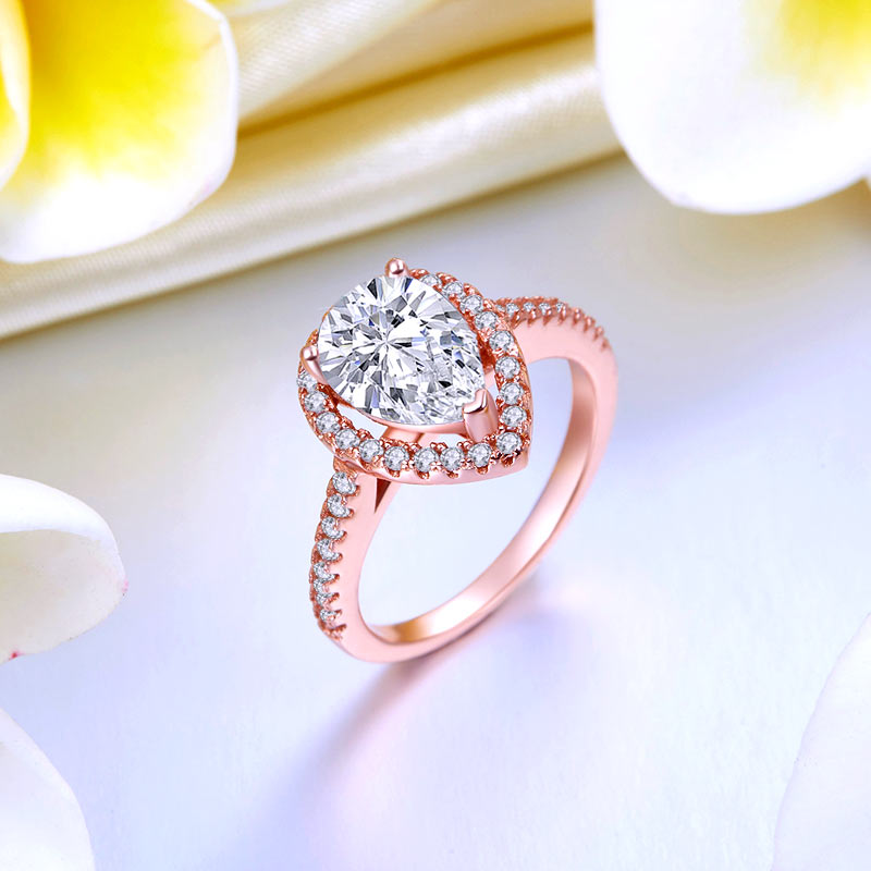 2 Ct Pear Cut Rose Gold Plated Ring - View 3 | SelinJewels