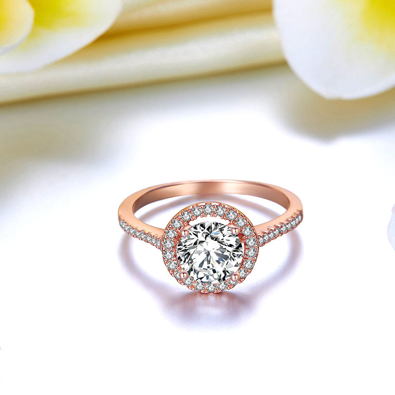 925 Sterling Silver Wedding Engagement Rose Gold Plated Ring Simulated Diamond