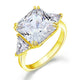 Solid 925 Sterling Silver Three-Stone Luxury Ring Anniversary 8 Carat Simulated Diamond Yellow Gold Plated