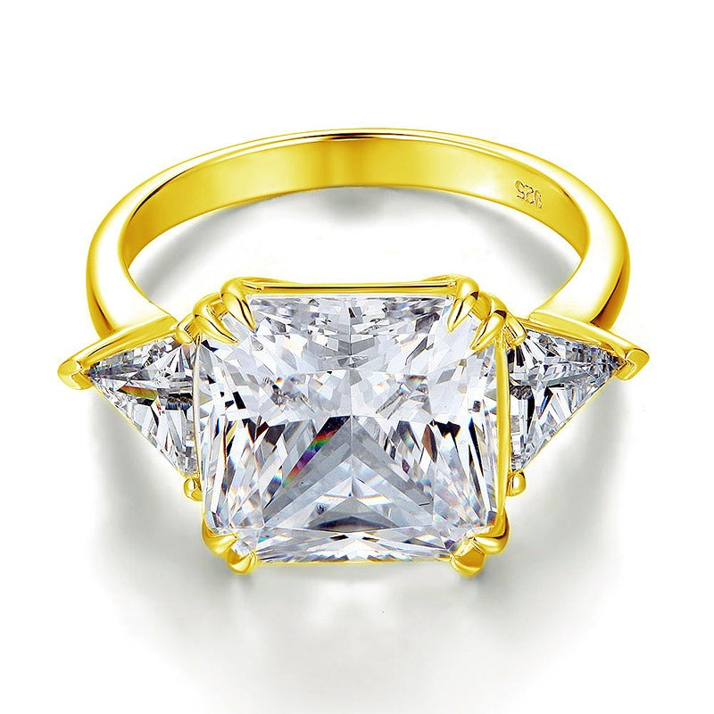 Three-Stone Luxury Ring Yellow Gold Plated - View 3 | SelinJewels