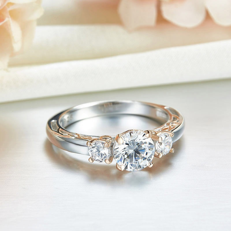 Solid 925 Sterling Silver Wedding Vintage Style Ring 1 Ct Two Tone Color