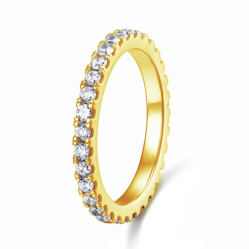 Eternity Ring Simulated Diamond Solid Sterling 925 Silver Yellow Gold Plated Wedding Band | SelinJewels