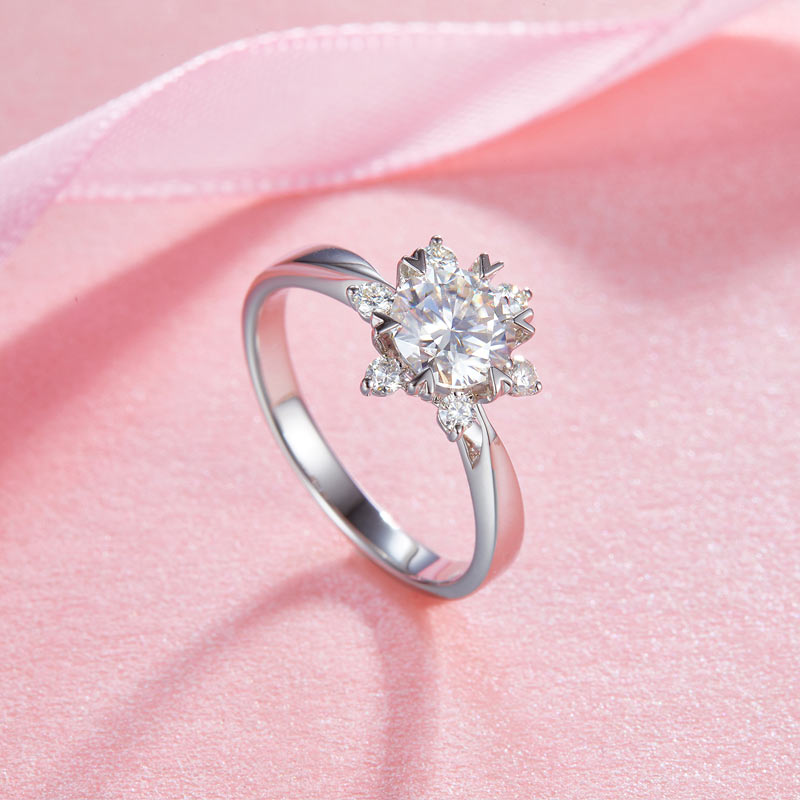 1 Carat Moissanite Diamond Flower Engagement 925 Sterling Silver Ring