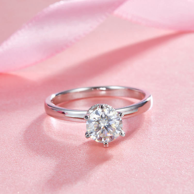 1 Carat Moissanite Diamond 6 Claws Engagement 925 Sterling Silver Ring