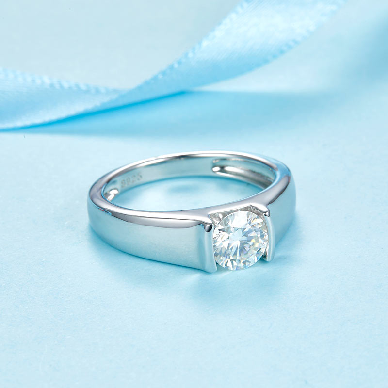Men's Ring Moissanite Diamond 1 Carat Engagement 925 Sterling Silver