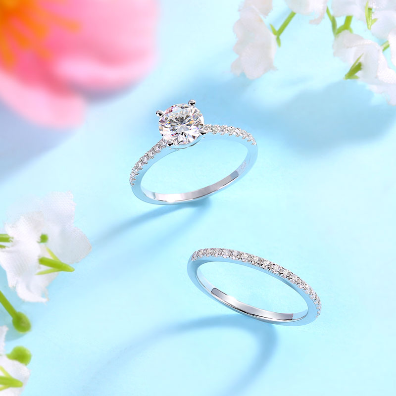 1 Carat Moissanite Diamond Ring Set - View 3 | SelinJewels