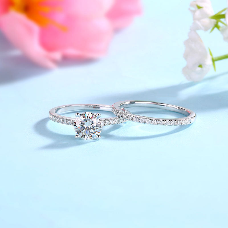 1 Carat Moissanite Diamond Ring Set - View 6 | SelinJewels