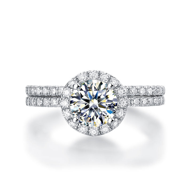 1 Carat Moissanite Diamond Halo Ring Set 925 Sterling Silver