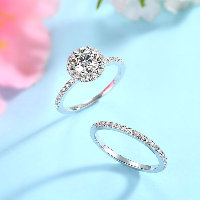 1 Carat Moissanite Diamond Halo Ring Set - View 3 | SelinJewels