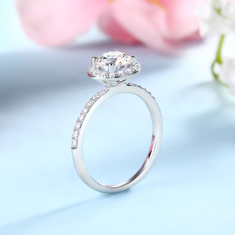 1 Carat Moissanite Diamond Halo Ring Set - View 5 | SelinJewels