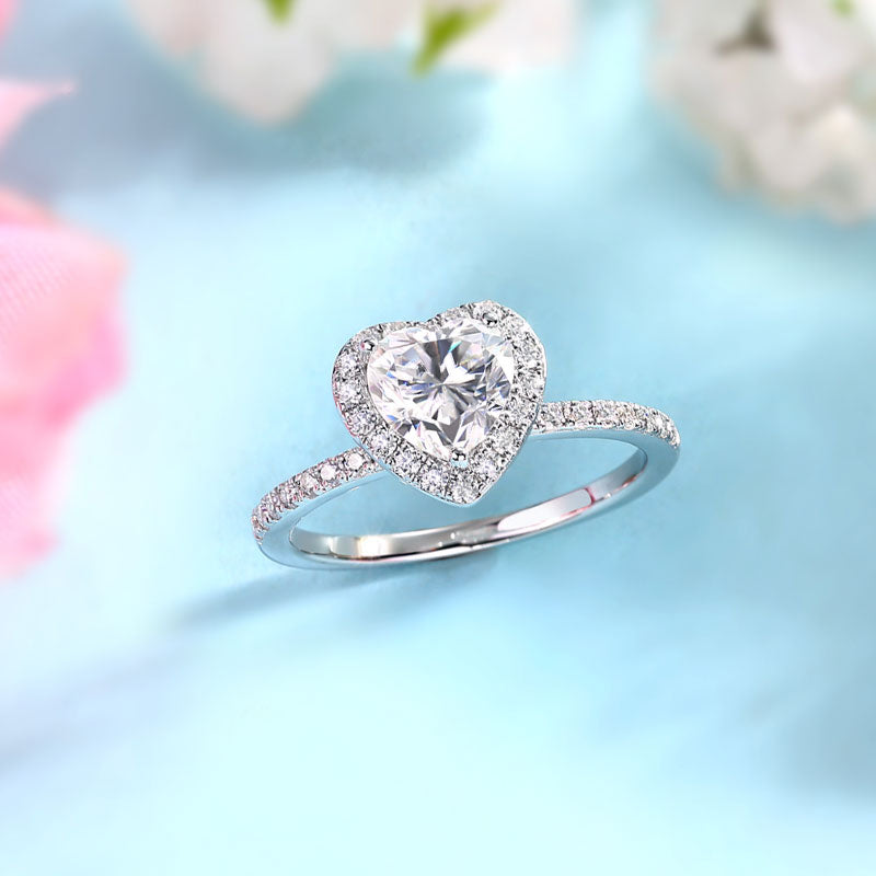 1 Carat Heart Moissanite Diamond Ring Set - View 5 | SelinJewels