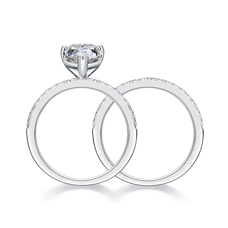 2 Carat Pear Cut Moissanite Diamond Ring Set - View 8 | SelinJewels