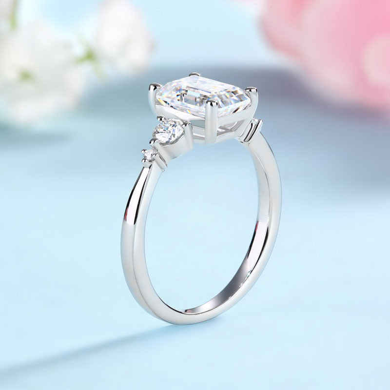 2 Carat Emerald Cut Moissanite Diamond Ring Set - View 5 | SelinJewels