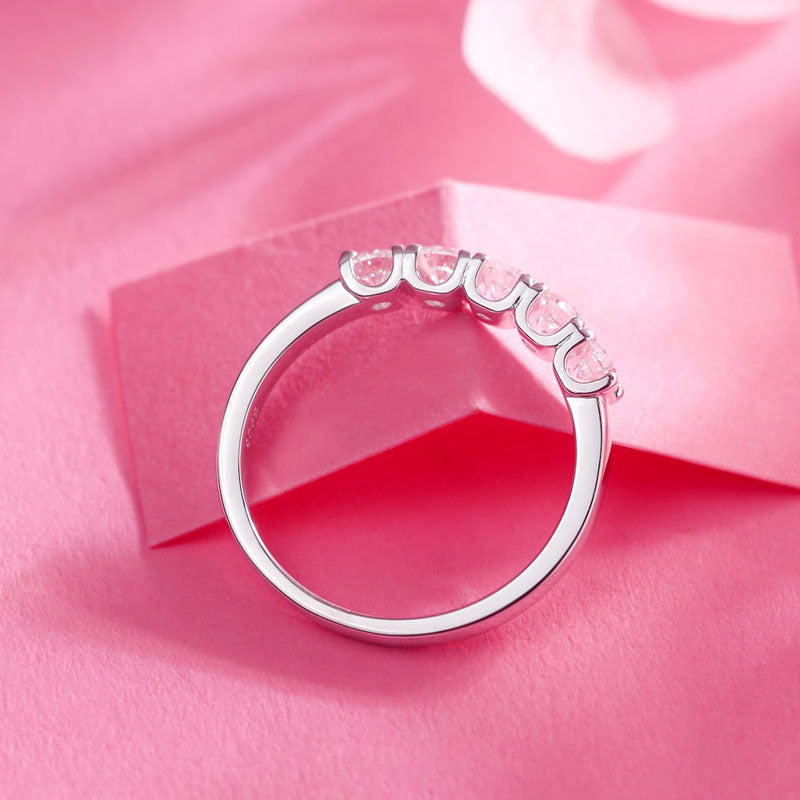 Five Stone Moissanite Diamond Wedding Band 925 Sterling Silver Ring - View 7 | SelinJewels