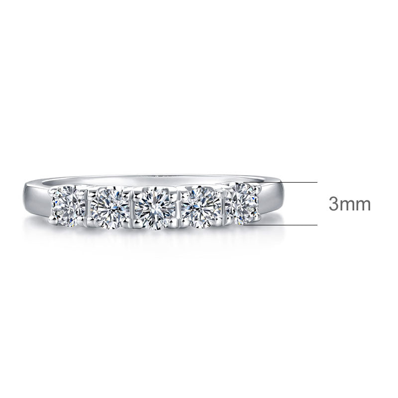 Five Stone Moissanite Diamond Wedding Band 925 Sterling Silver Ring - View 6 | SelinJewels