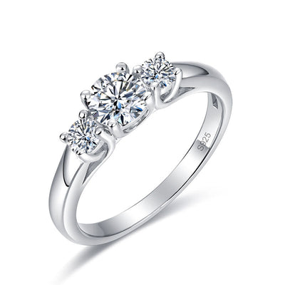 Three Stone Moissanite Diamond Wedding Band 925 Sterling Silver Ring