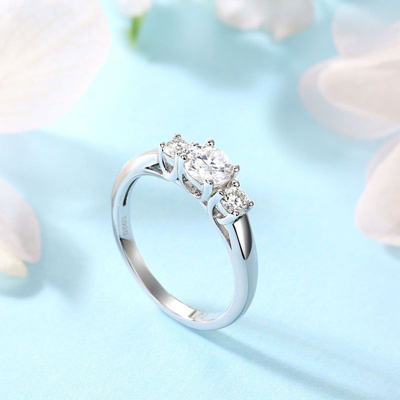 Three Stone Moissanite Diamond Wedding Band Ring - View 2 | SelinJewels