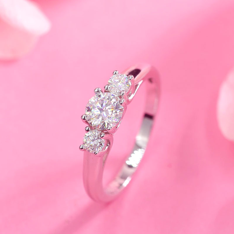Three Stone Moissanite Diamond Wedding Band Ring - View 4 | SelinJewels