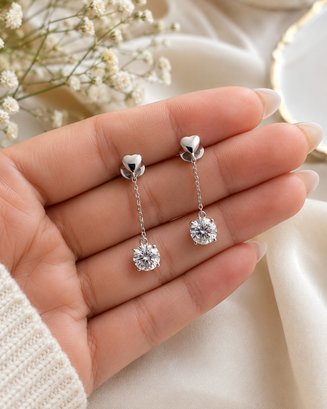 1 Carat Moissanite Diamond Dangle Earrings 925 Sterling Silver